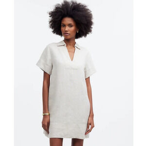 Madewell V Neck 100% Linen Short Sleeve Pockets Mini Dress US Women's XS New